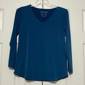 Susan Graver Modern Essentials Liquid Knit V-Neck Tunic, Peacock Blue, Size SP